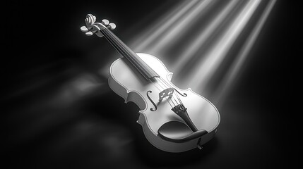 Monochrome violin on dark stage, spotlight, musical performance