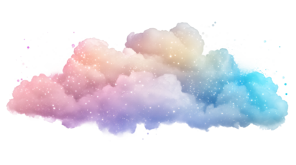 Beautiful fantasy pastel colored cloud with glowing particles floating on transparent background, ideal for graphic compositions