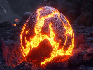 A mysterious dragon egg treasure in a deep volcano fill lava