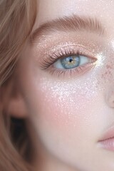 Obraz premium Stunning close-up of an eye showcasing shimmering makeup and nat