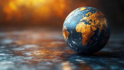 Earth globe, abstract background, vibrant colors, reflecting on surface, educational or environmental use