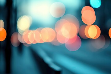 Softly blurred lights create dreamy urban atmosphere, evoking tr