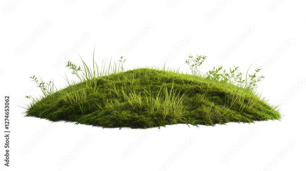 Poster Photorealistic 3D moss and grass patch rendering, transparent background, ready for digital compositing and graphic design work