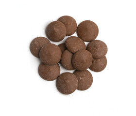 milk chocolate drops on white background