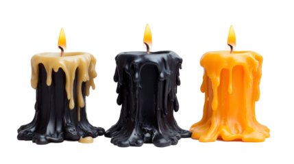 Glowing paraffin candles melting, dripping wax against transparent surface, radiating soft warmth and intimate ambiance