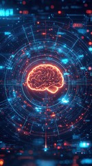 Neon cybernetic interface showcasing futuristic ai brain design