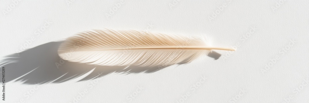 Poster a single eiderdown feather lies gently on a clean light surface exuding softness. the feather create
