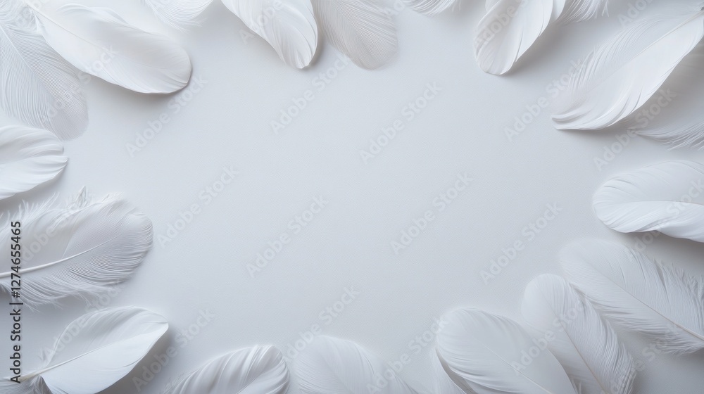 Poster eiderdown feathers are delicately arranged in a circular pattern against a pale background offering 