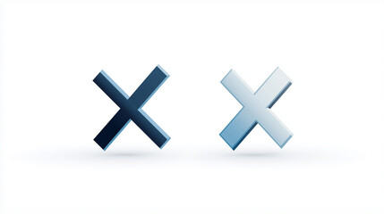 Two 3D cross, false mark, or check symbol icons blue and gray  color isolated on a white background.