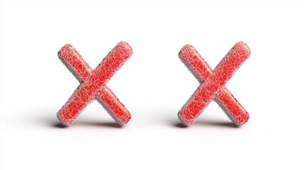 Obraz premium Two 3D cross, false mark, or check symbol icons red color isolated on a white background.