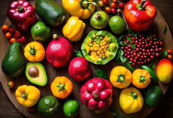 vibrant colorful ingredients beautifully arranged detailed intricate composition, arrangement, artistry, background, balance, bright, cuisine, contrasts