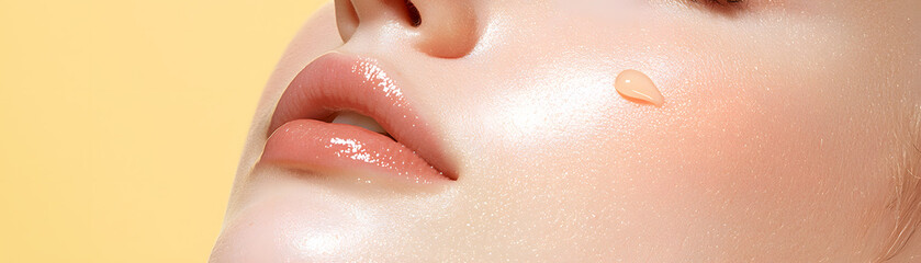 Fototapeta premium Skin care routine close-up portrait of moisturized lips studio setting beauty photography soft lighting aesthetic appeal