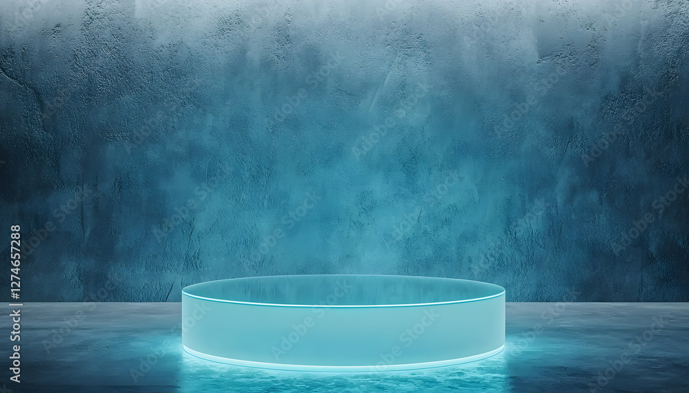Poster illuminated circular platform modern studio digital art bright environment abstract viewpoint concep