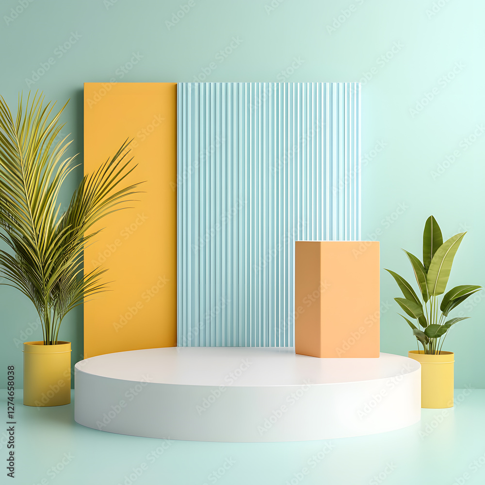 Poster Stylish minimalist display setup with vibrant background studio environment product photography contemporary style