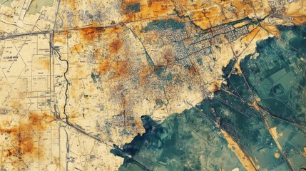 Aerial View of Urban Sprawl and Rural Landscape: A Blend of City and Nature in Satellite Imagery