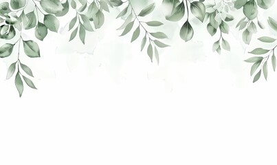 Foliage hanging on the top for greeting card use. Watercolor background