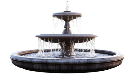 Ornate fountain with flowing water isolated on transparent background, perfect for architectural visualization or design projects