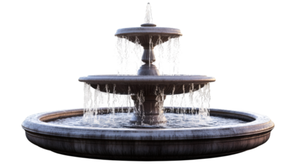 Ornate fountain with flowing water isolated on transparent background, perfect for architectural visualization or design projects