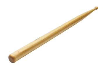 Artistic wooden drumstick resting on a clean surface, highlighting its sleek design and texture isolated on transparent background