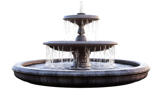 Ornate fountain with flowing water isolated on transparent background, perfect for architectural visualization or design projects