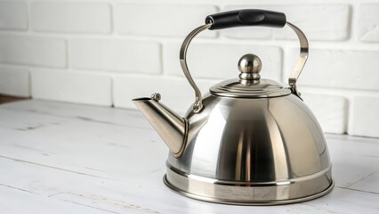 Stainless Steel Kettle on White Background