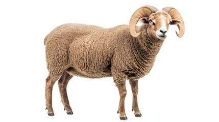 Fototapeta premium Brown ram standing, full-body profile, isolated on transparent backdrop, suitable for graphic design needs