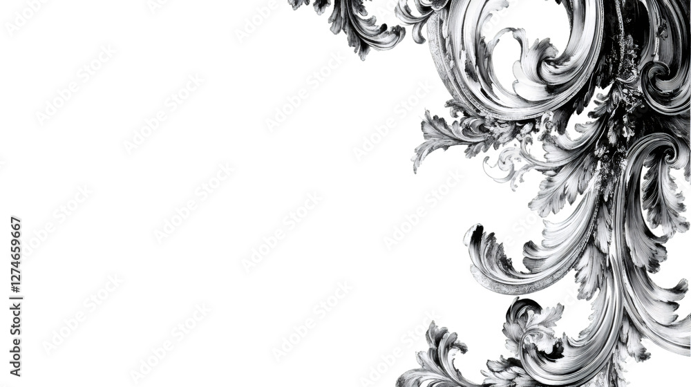 Poster silver baroque ornament creating a border on a transparent background, perfect for elegant and class