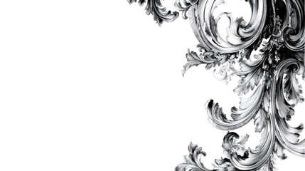 Fototapeta premium Silver baroque ornament creating a border on a transparent background, perfect for elegant and classic designs
