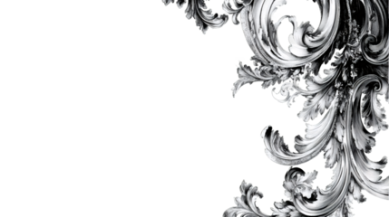 Silver baroque ornament creating a border on a transparent background, perfect for elegant and classic designs