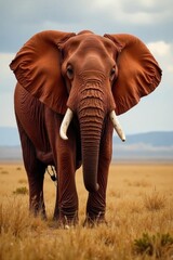 Obraz premium An enormous red elephant standing alone in savannah, savannah, giant, animal