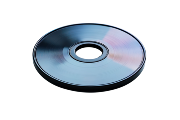 A sleek black disc lies on a smooth surface, highlighting its reflection and hidden potential isolated on transparent background