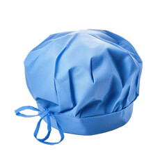A bright blue chef hat made of soft fabric is displayed prominently