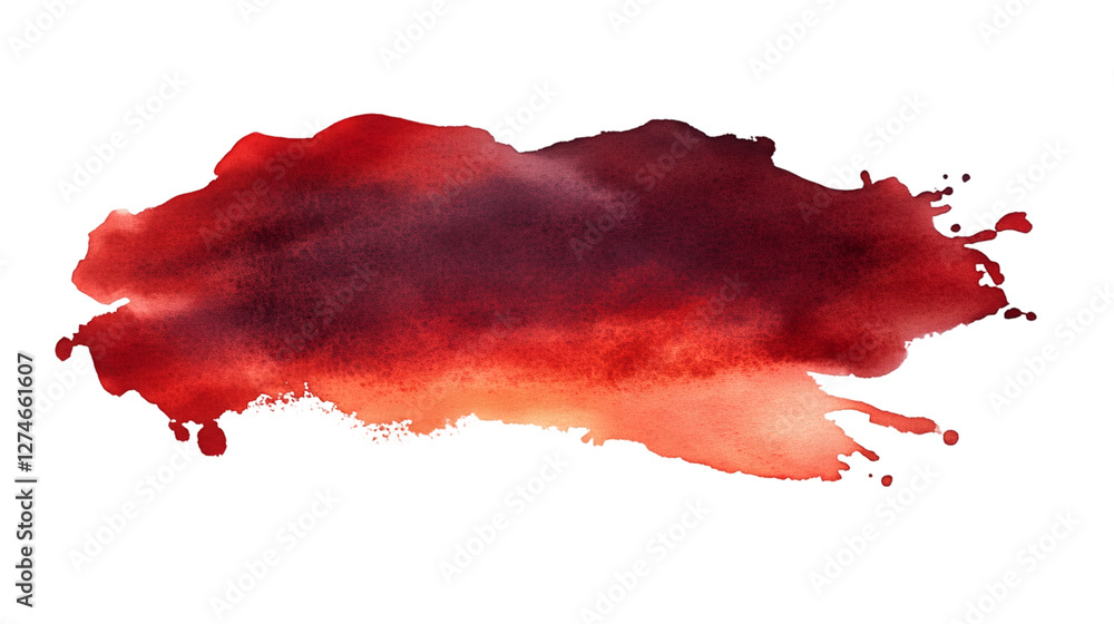 Poster watercolor painting displaying bold red-orange gradient, blending transparent layers into dynamic ar