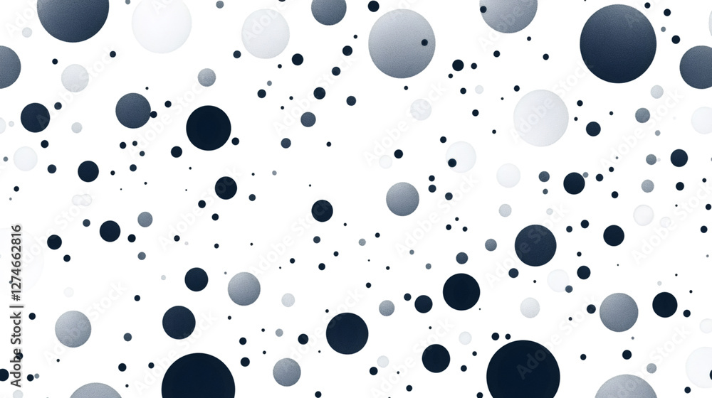 Poster Blue, gray, white circles cascading dynamically across transparent surface, generating vibrant, playful graphic design element