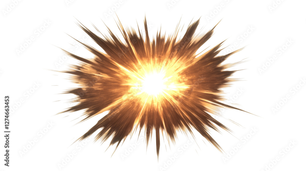 Poster Bright explosion with shockwave expanding and generating an intense flash of light on a transparent background