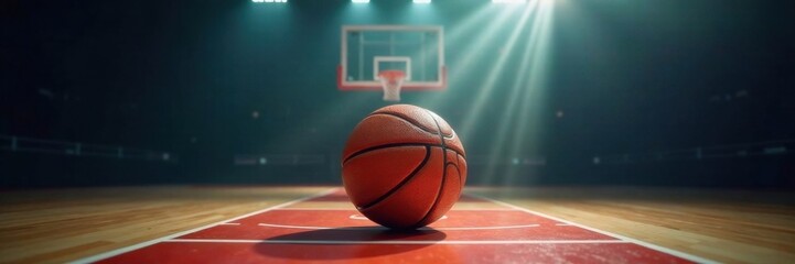 Fototapeta premium Basketball in white spotlight, basketball, highlight, light