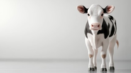 Adorable black and white cow standing on solid background