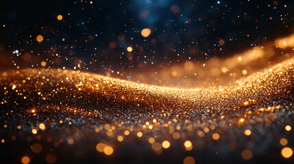 Naklejka premium Shimmering golden confetti scattered on dark velvet background