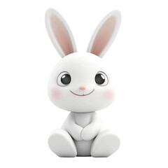 Cute white bunny with large ears sitting happily cut out - stock png.