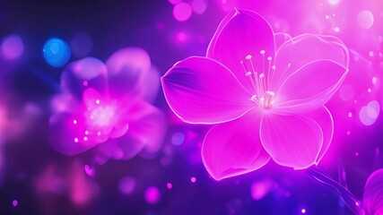 pink neon flower blooming scene; romantic wedding invitation, happy birthday / mother's day wishes design; virtual footage background with copy space exposed