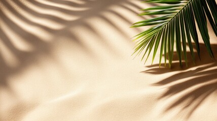 Palm leaf shadows on serene sandy beach surface