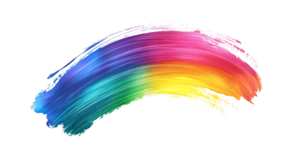 Rainbow arc created with a vibrant brush stroke with visible brush texture on a transparent background