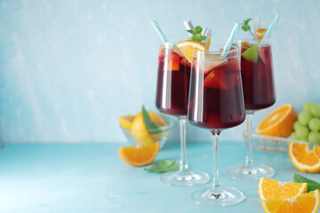 Glasses with traditional Spanish drink Sangria	