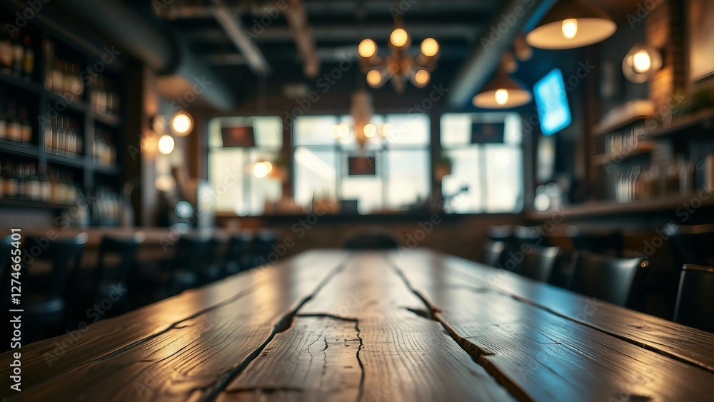 Aufkleber empty wooden table rustic and blurred background of bar or pub for product display high quality phot