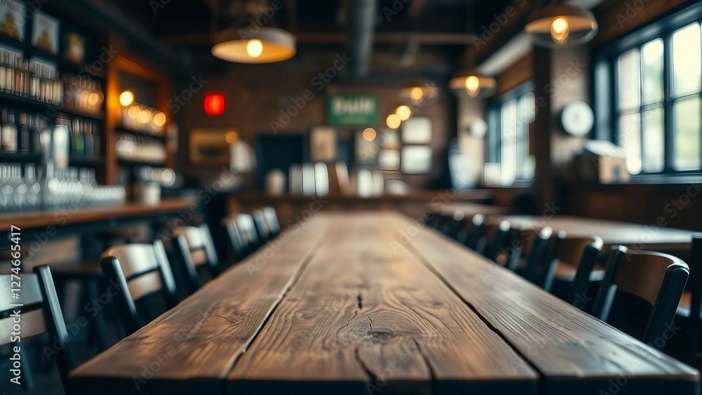 Aufkleber empty wooden table rustic and blurred background of bar or pub for product display high quality phot