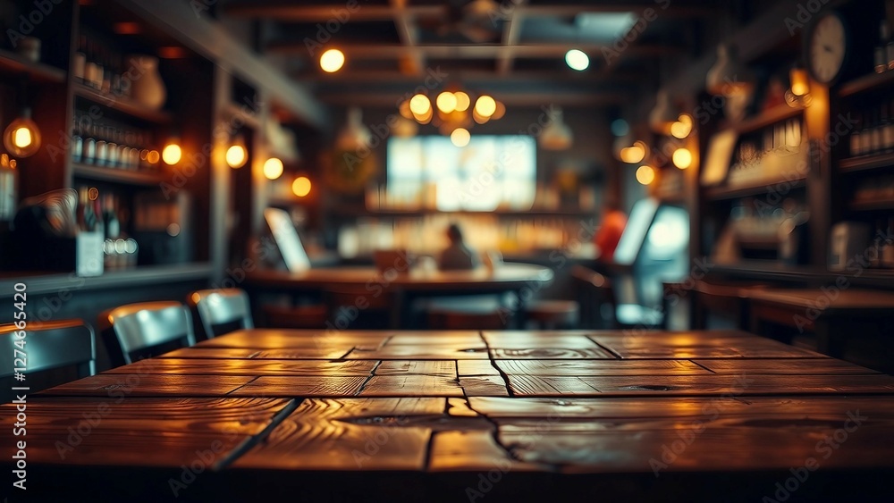 Aufkleber empty wooden table rustic and blurred background of bar or pub for product display high quality phot