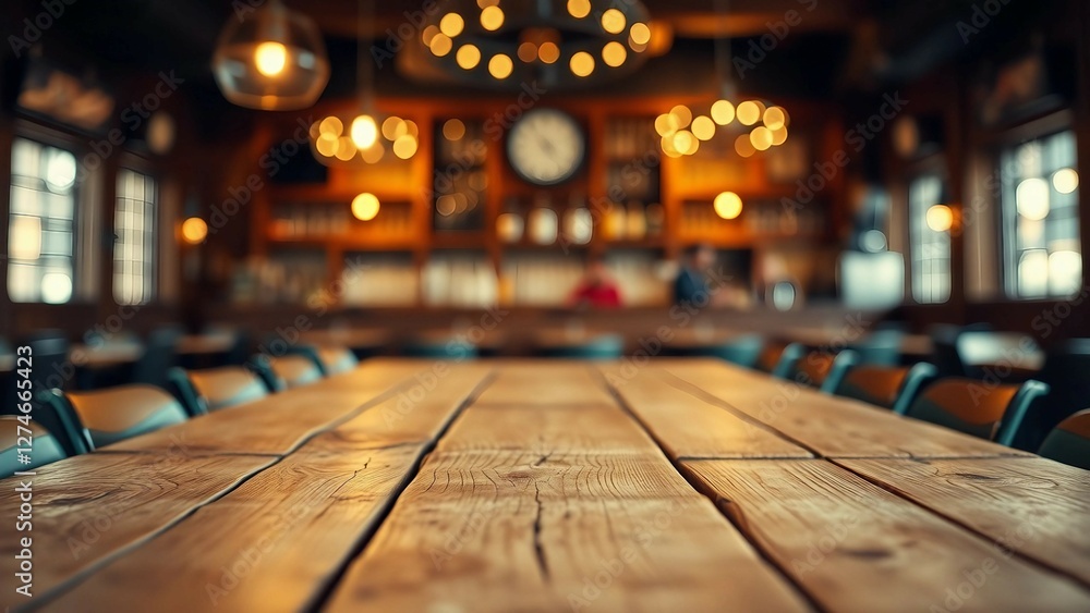 Aufkleber empty wooden table rustic and blurred background of bar or pub for product display high quality phot