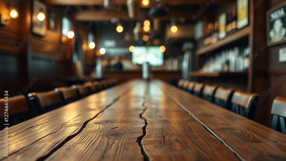 Aufkleber empty wooden table rustic and blurred background of bar or pub for product display high quality phot