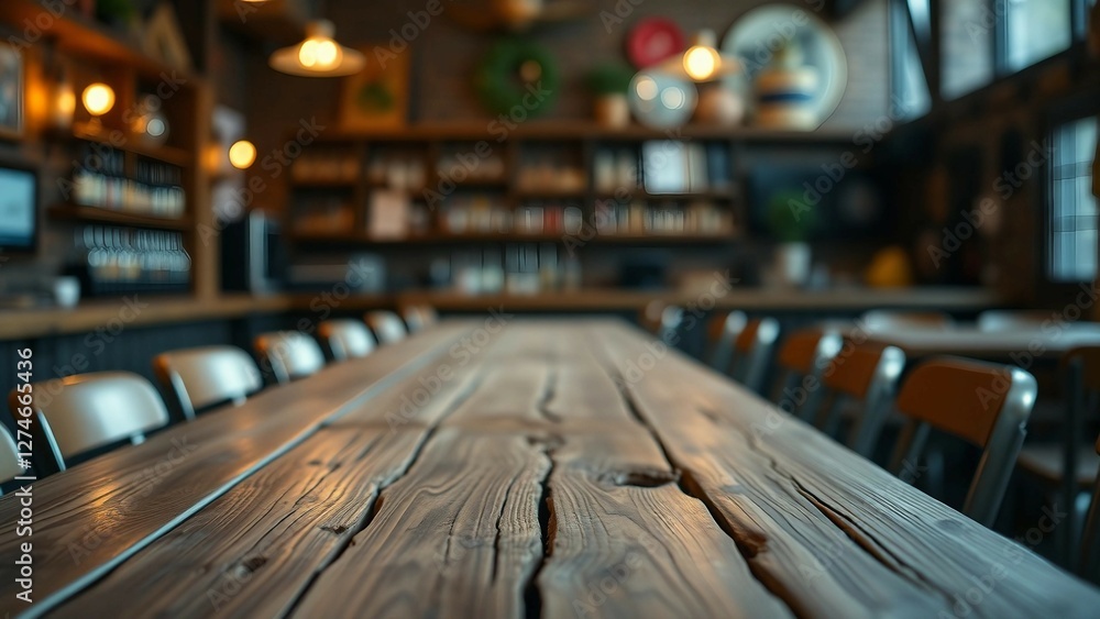 Aufkleber empty wooden table rustic and blurred background of bar or pub for product display high quality phot
