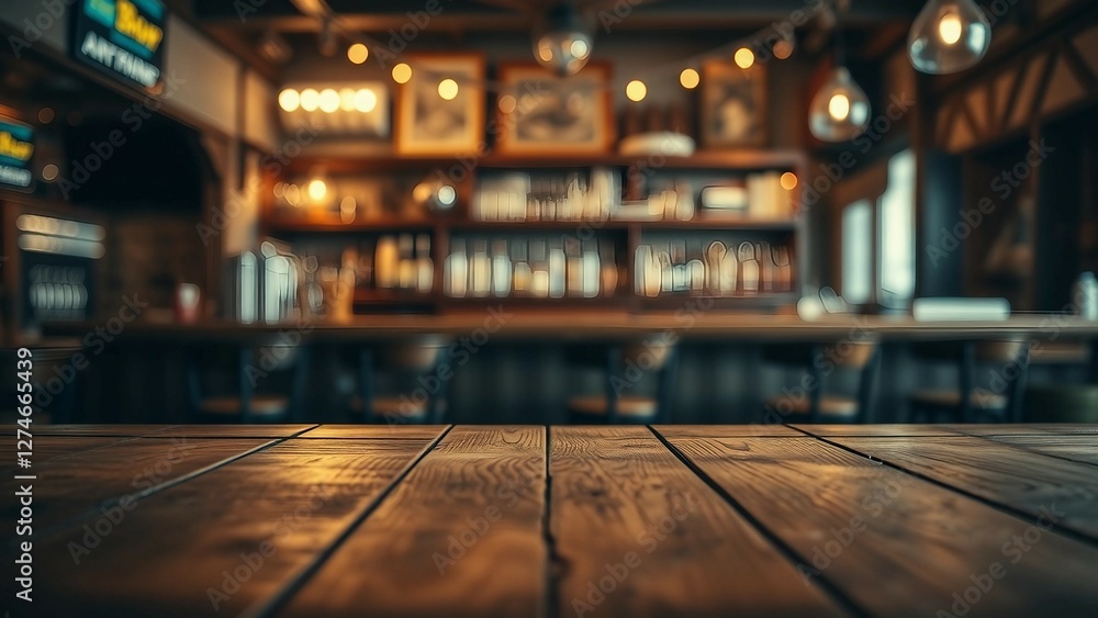 Aufkleber empty wooden table rustic and blurred background of bar or pub for product display high quality phot
